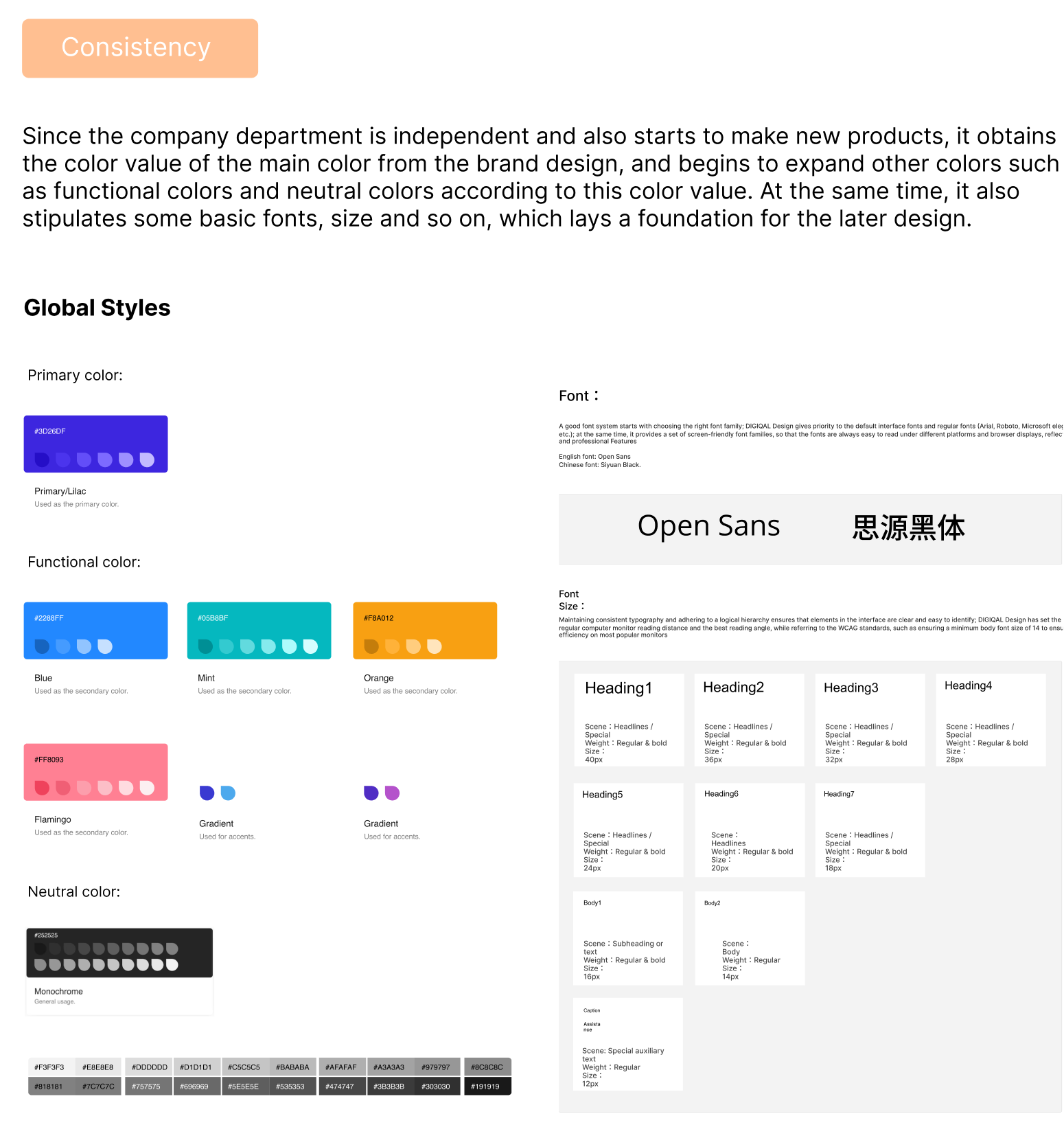 Design system colors and typography