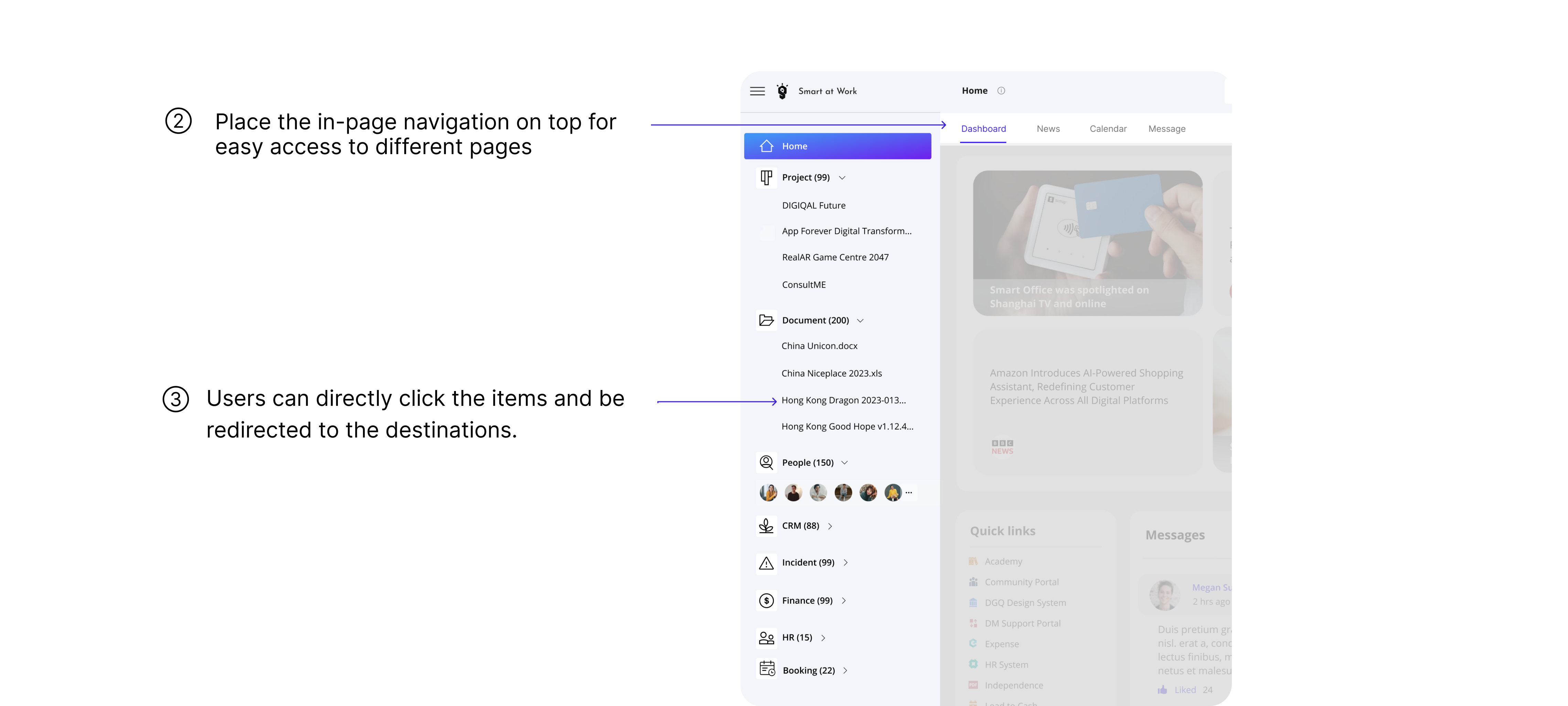Final redesigned index navigation with interaction callouts